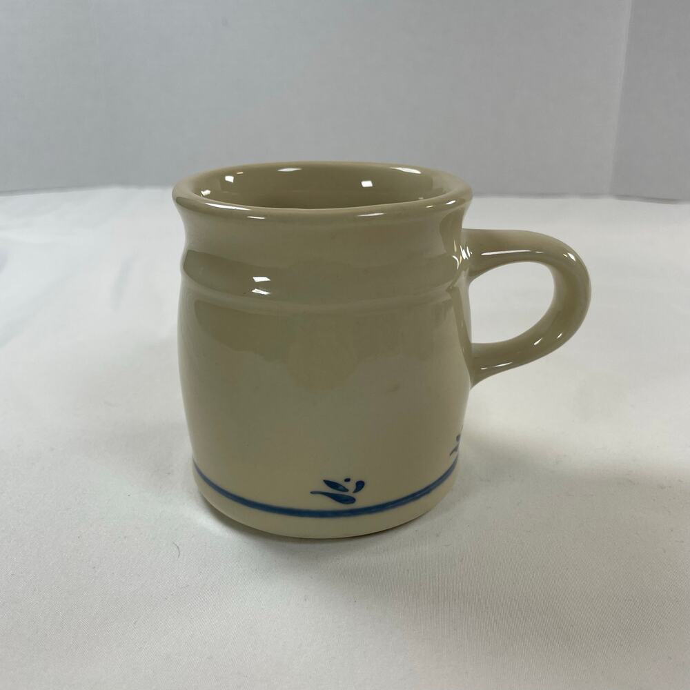 Roseville Ohio Pottery Blue Stripe Flower Mug Set 4 Stoneware Vintage USA - Picture 2 of 6